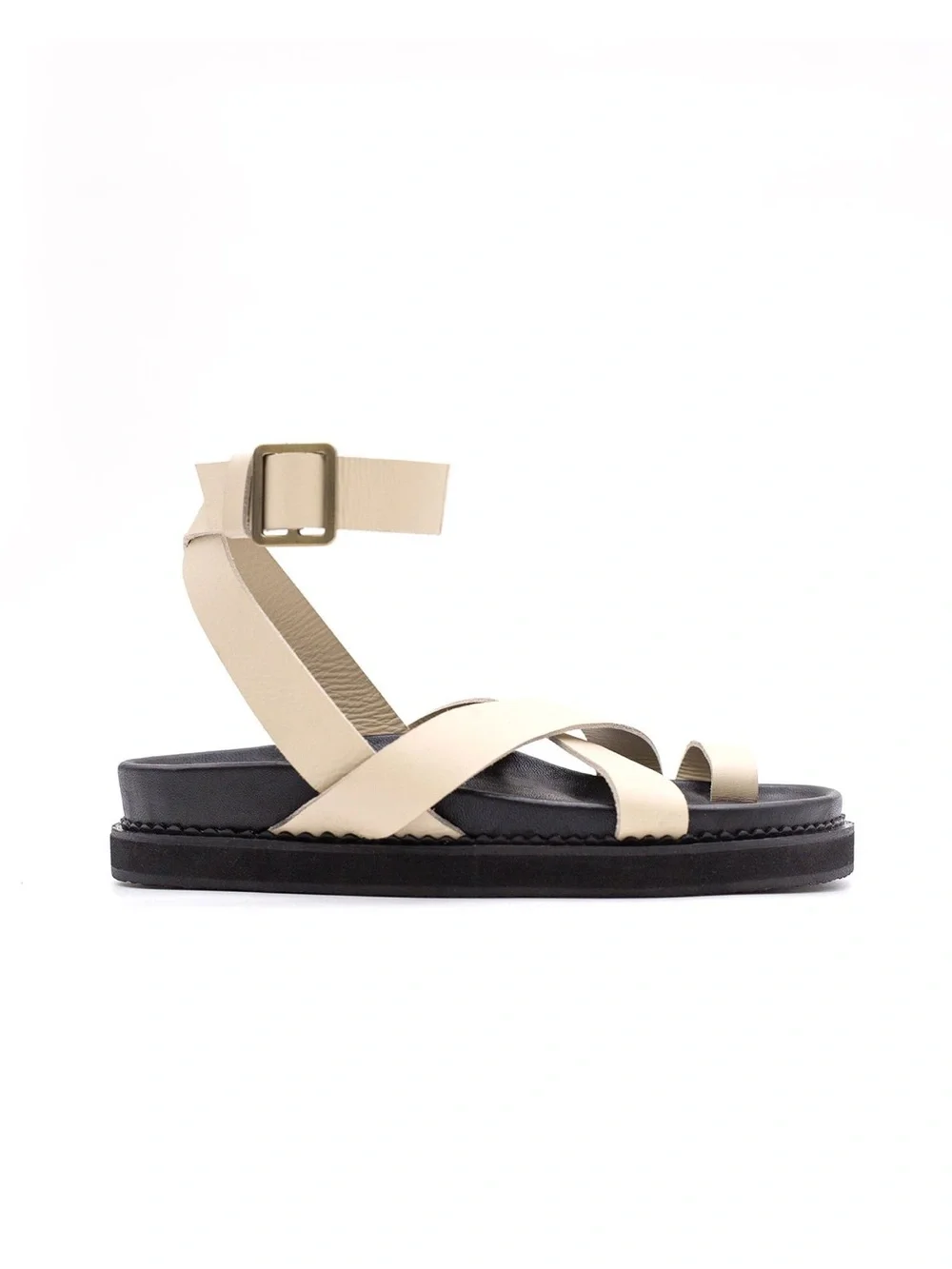 Liberté Bronte Sandal Ivory Leather Strappy Toe Loop Ankle Wrap EU 38